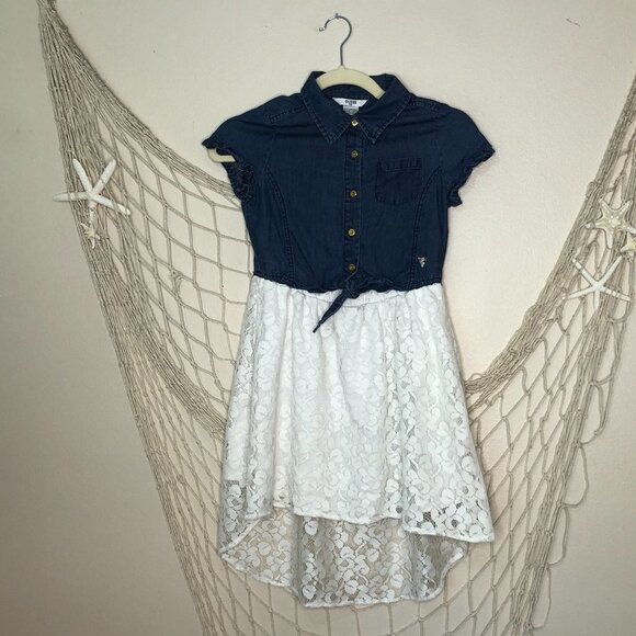 GUESS KIDS Girl's Denim and Lace Dress 12 - Picture 1 of 9